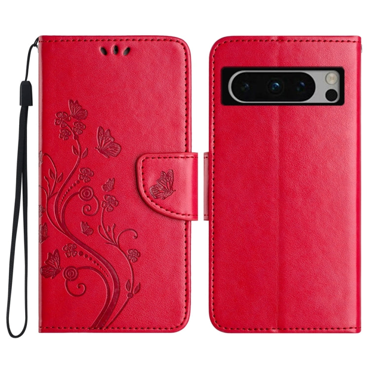 Butterfly flower pattern flip leather phone case for Google Pixel 8 Pro, showcasing its stylish design and functional features.