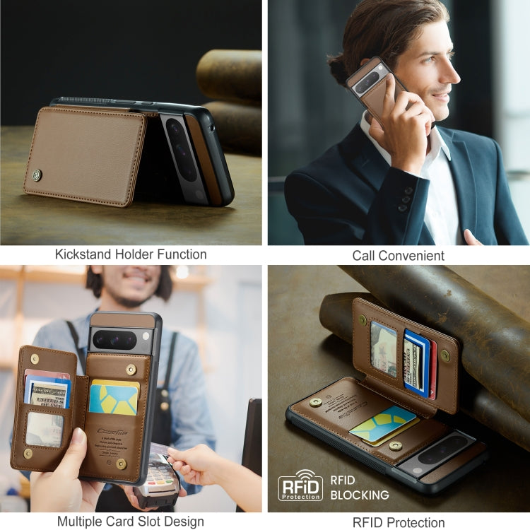 CaseMe C22 Card Slots Holder for Google Pixel 8 Pro, featuring card slots, zipper bag, and RFID anti-theft technology.