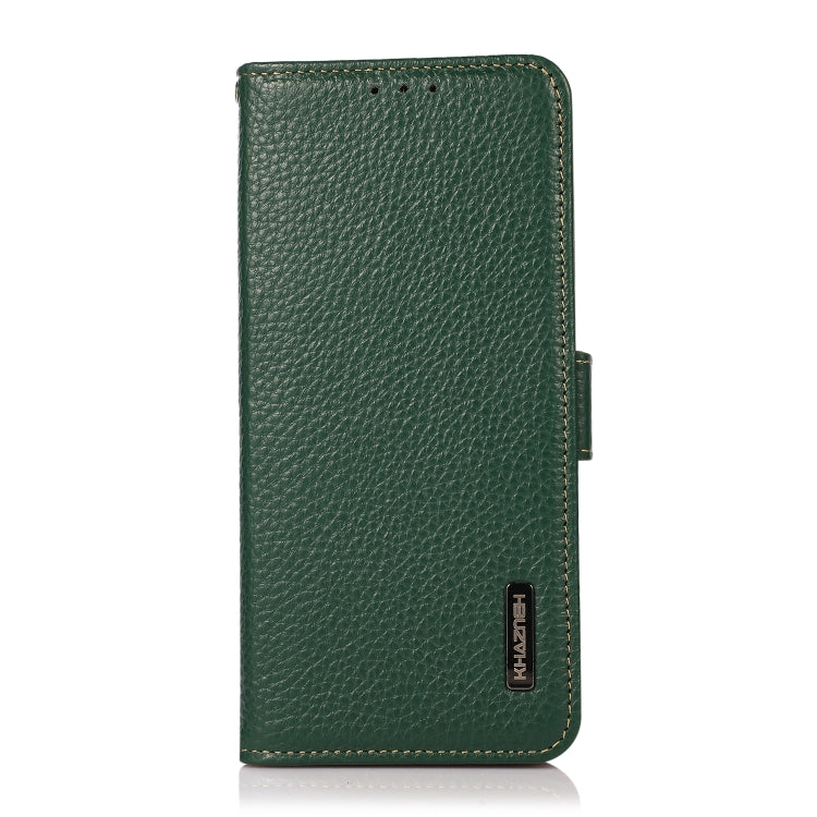 KHAZNEH Side-Magnetic Litchi Genuine Leather RFID case for Google Pixel 8a, showcasing its elegant design and card wallet functionality.