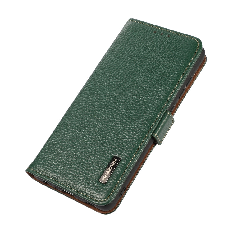 KHAZNEH Side-Magnetic Litchi Genuine Leather RFID case for Google Pixel 8a, showcasing its elegant design and card wallet functionality.