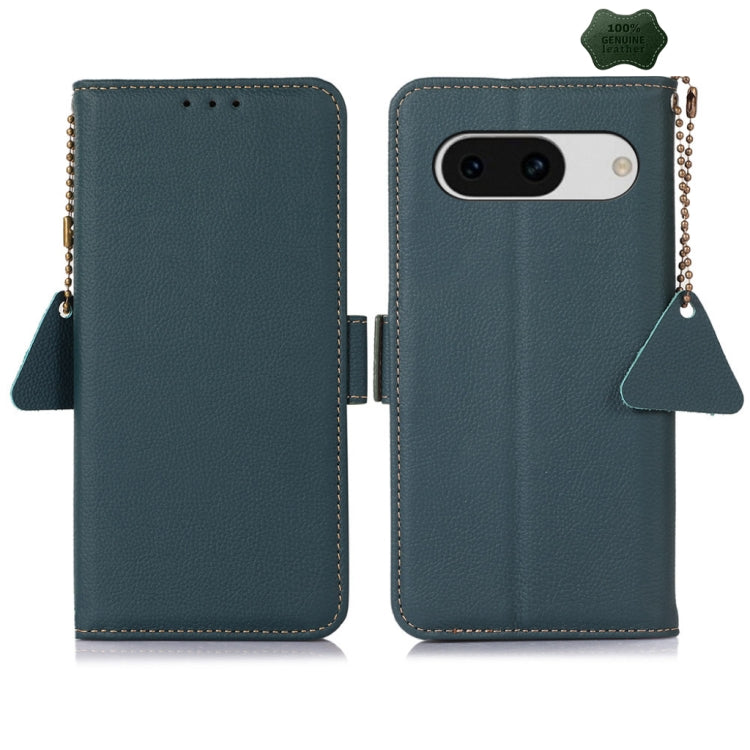 For Google Pixel 8A Side-Magnetic TJ Genuine Leather RFID Phone Case showcasing its elegant design and card wallet feature.