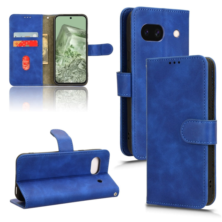 Blue magnetic flip leather phone case designed for Google Pixel 8a, showcasing its sleek design and card slots.