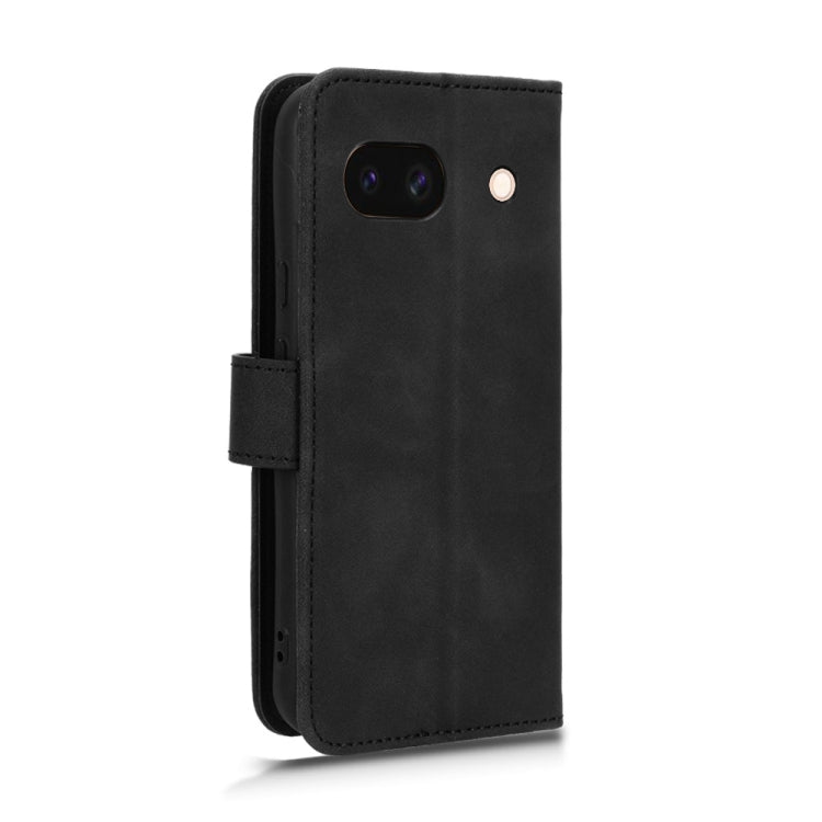 Black magnetic flip leather phone case for Google Pixel 8a, showcasing card slots and a sleek design.