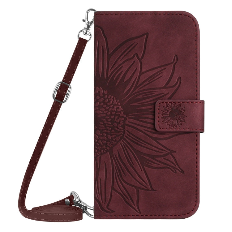 For Google Pixel 8a Sun Flower Embossed Flip Leather Phone Case showcasing its stylish design and functional features.