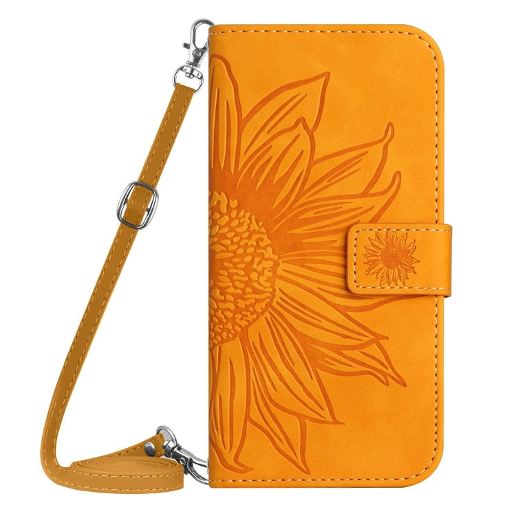 For Google Pixel 8a Skin Feel Sun Flower Embossed Flip Leather Phone Case showcasing its stylish design and functional features.