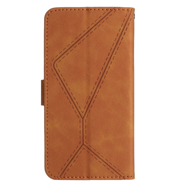 Brown stitching embossed leather phone case for Google Pixel 8a, showcasing card slots and kickstand feature.