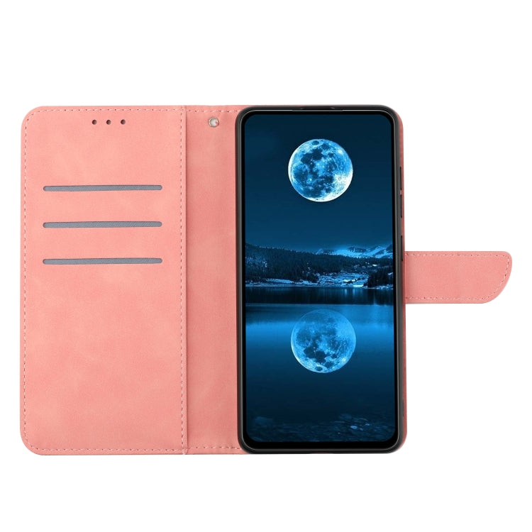 Pink stitching embossed leather phone case for Google Pixel 8a, showcasing its stylish design and functional features.