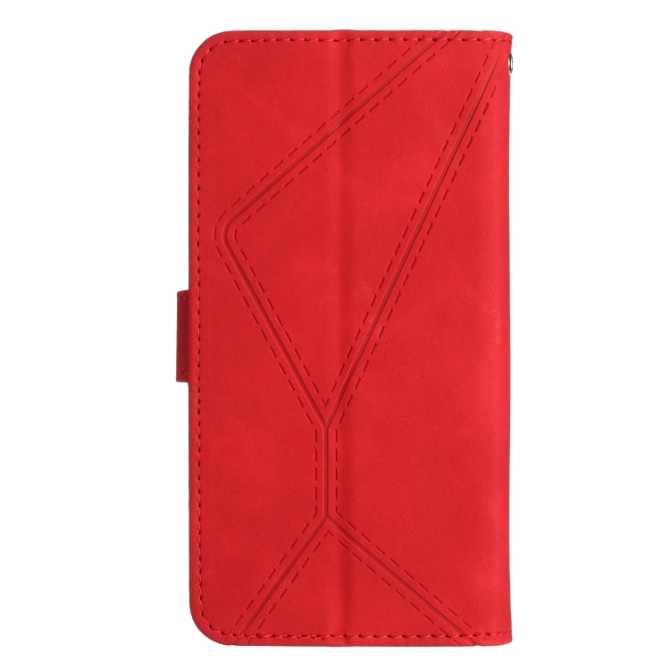 Red stitching embossed leather phone case for Google Pixel 8a, featuring card slots and a kickstand.