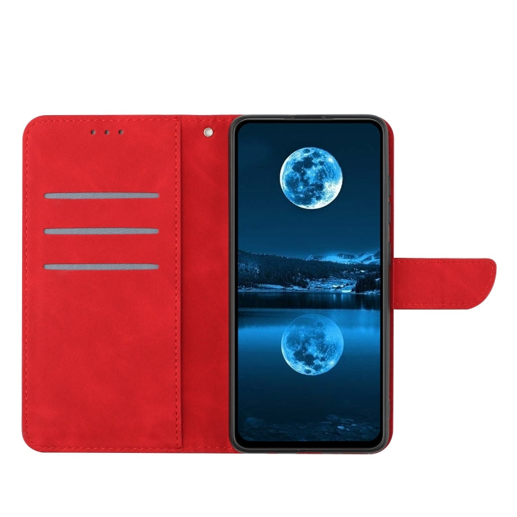 Red stitching embossed leather phone case for Google Pixel 8a, featuring card slots and a kickstand.