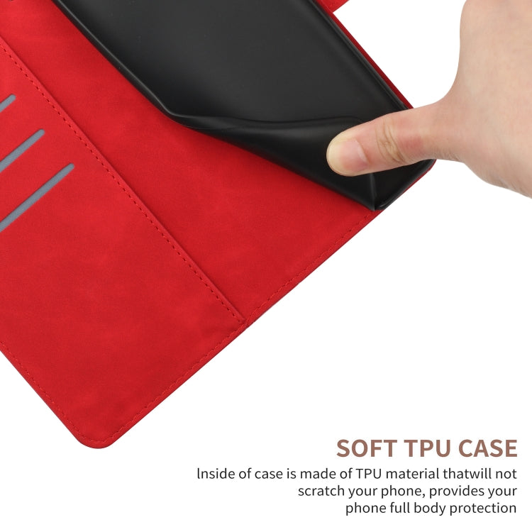 Red stitching embossed leather phone case for Google Pixel 8a, featuring card slots and a kickstand.