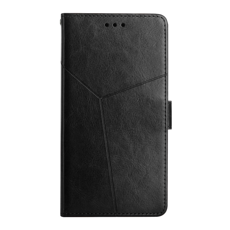 Black Y-shaped pattern flip leather phone case for Google Pixel 8a, showcasing its stylish design and functional features.