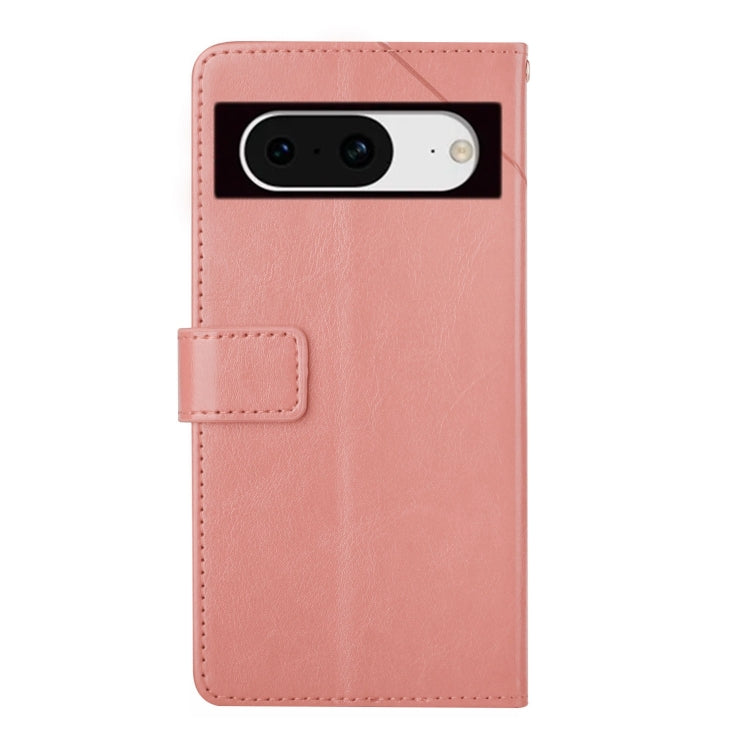 Pink Y-shaped pattern flip leather phone case designed for Google Pixel 8a, showcasing its stylish design and functional features.
