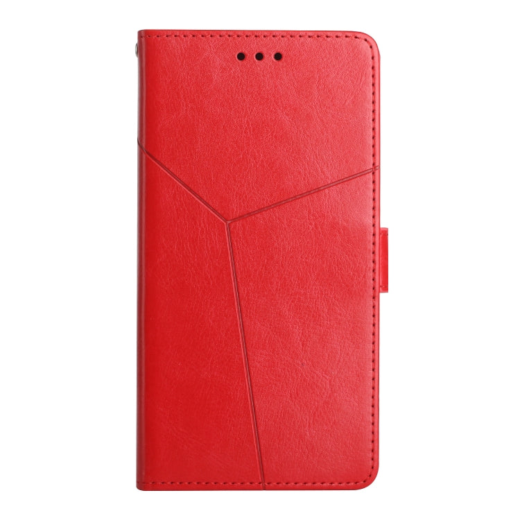 Red Y-shaped pattern flip leather phone case for Google Pixel 8a, showcasing its stylish design and functional features.