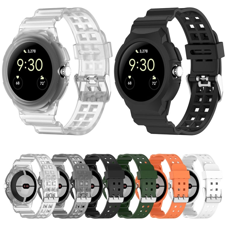 Integrated Fully Enclosed Silicone Watch Strap for Google Pixel Watch 2, showcasing its sleek design and protective frame.