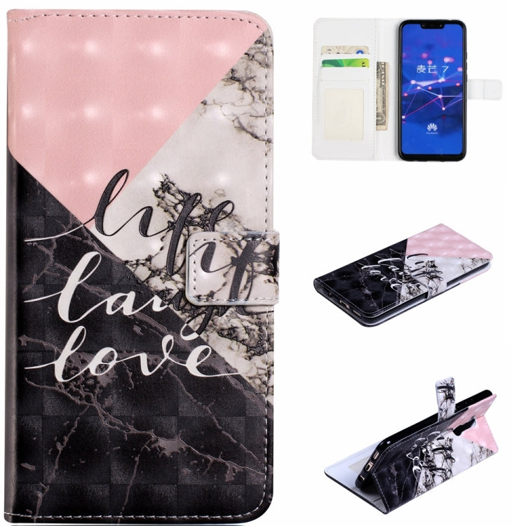 For Huawei Mate 20 Lite Oil Embossed 3D Drawing Leather Phone Case showcasing its stylish design and kickstand feature.