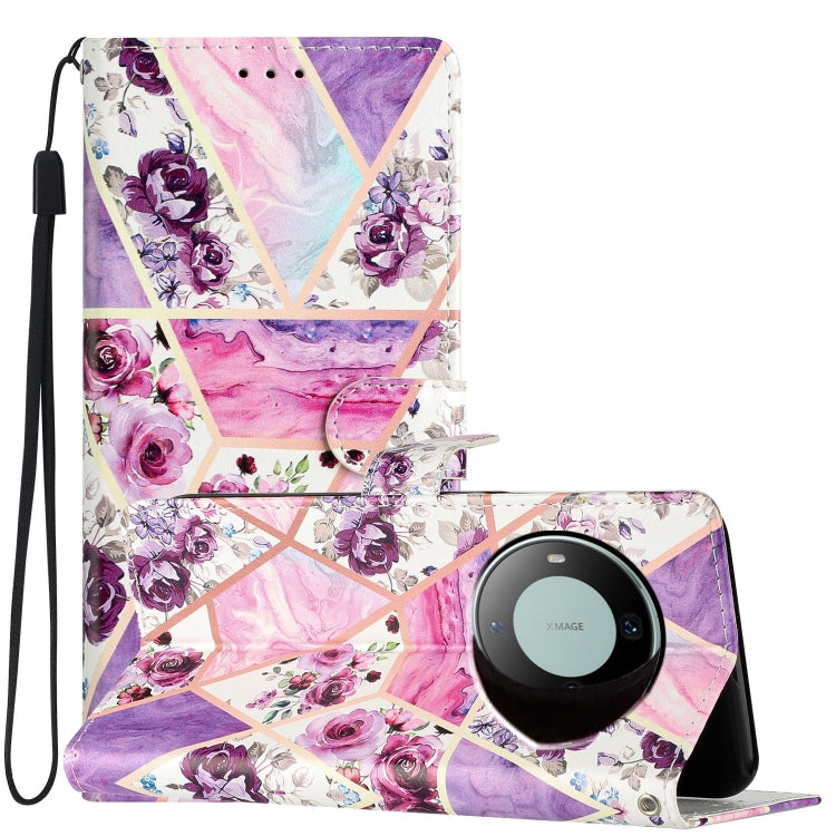 Purple Marble Leather Phone Case for Huawei Mate 60, showcasing its stylish design and functional features.