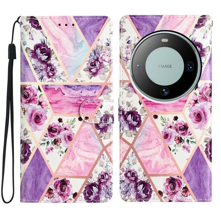 Purple Marble Leather Phone Case for Huawei Mate 60, showcasing its stylish design and functional features.