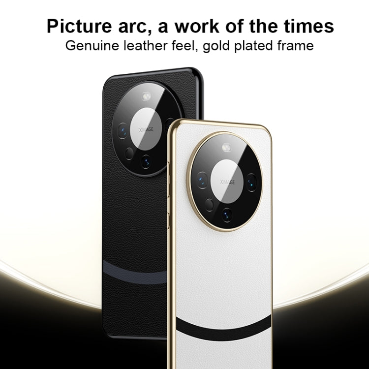 White Electroplated Edge + Leather Phone Case for Huawei Mate 60, showcasing its stylish design and durable materials.