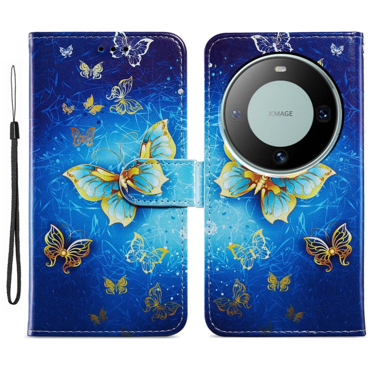 For Huawei Mate 60 Painted Pattern Horizontal Flip Leather Phone Case with card slots and wrist strap, showcasing its stylish design and functionality.