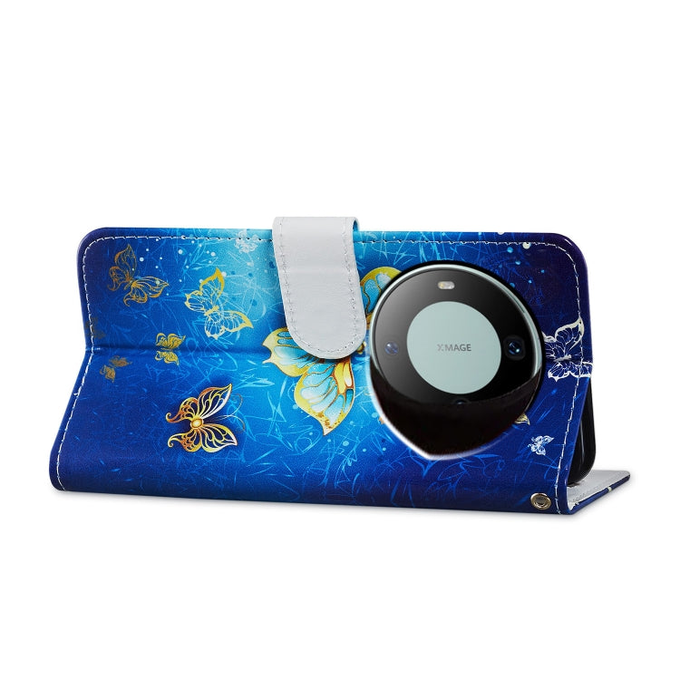 For Huawei Mate 60 Painted Pattern Horizontal Flip Leather Phone Case with card slots and wrist strap, showcasing its stylish design and functionality.