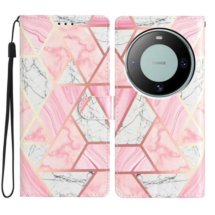 Pink Marble Leather Phone Case for Huawei Mate 60 Pro, showcasing its stylish design and functional features.