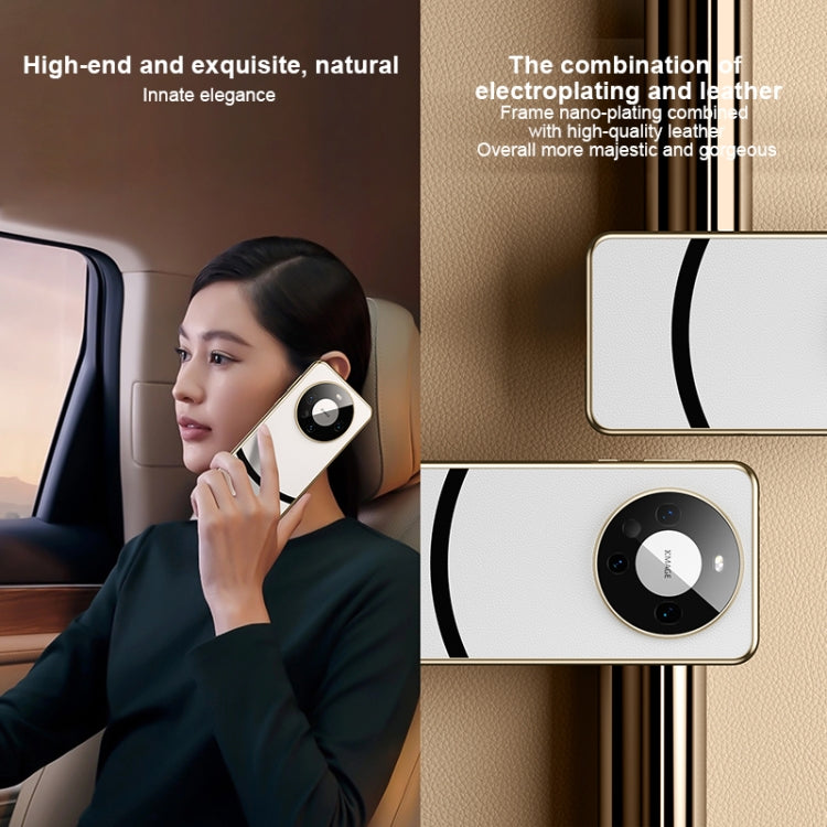 Black electroplated edge leather phone case for Huawei Mate 60 Pro+, showcasing its sleek design and premium materials.