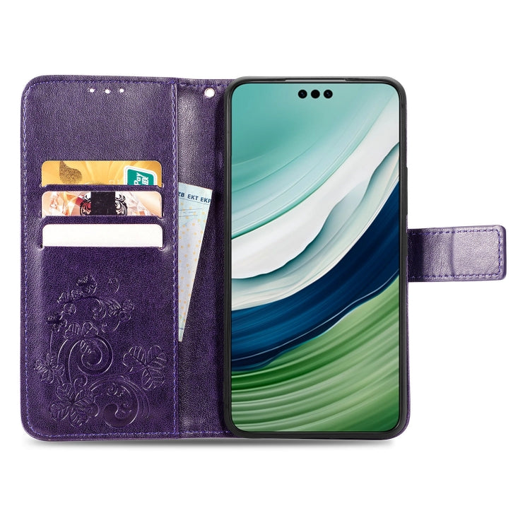 Four-leaf clasp embossed leather phone case for Huawei Mate 60 Pro, featuring a stylish design and functional card slot.