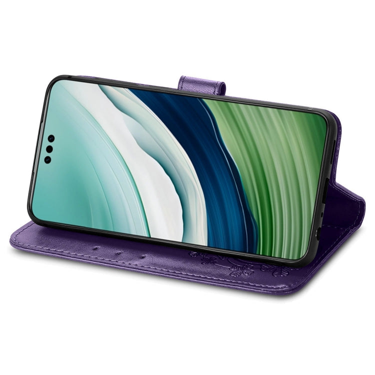 Four-leaf clasp embossed leather phone case for Huawei Mate 60 Pro, featuring a stylish design and functional card slot.