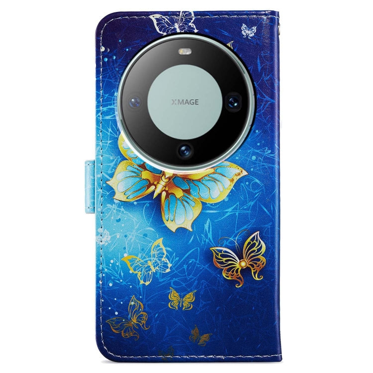 For Huawei Mate 60 Pro Painted Pattern Horizontal Flip Leather Phone Case with card slots and wrist strap, showcasing its stylish design and functionality.