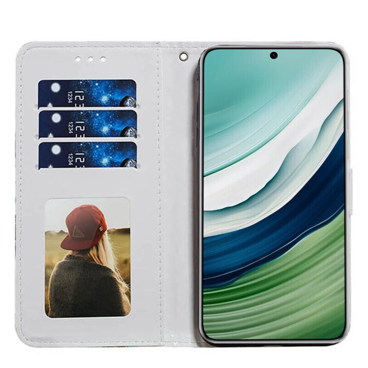 For Huawei Mate 60 Pro Painted Pattern Horizontal Flip Leather Phone Case with card slots and wrist strap, showcasing its stylish design and functionality.