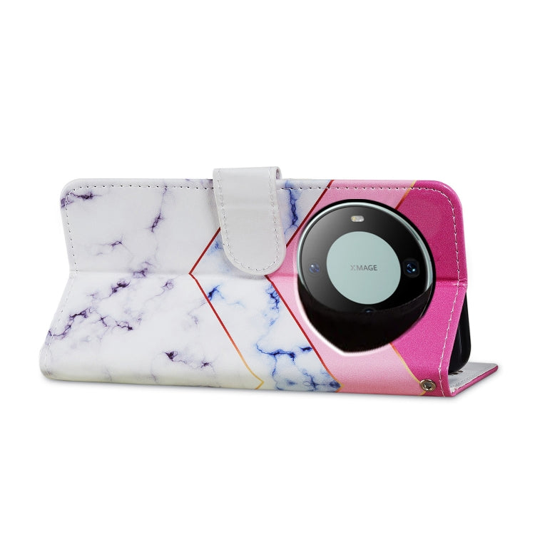 For Huawei Mate 60 Pro Painted Pattern Horizontal Flip Leather Phone Case with card slots and wrist strap, showcasing its stylish design and functionality.