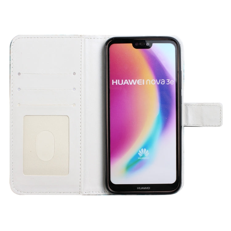 Oil embossed 3D drawing leather phone case for Huawei P20 Lite, showcasing its stylish design and kickstand feature.