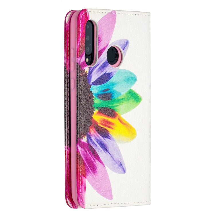 For Huawei P30 Lite case featuring a colorful drawing pattern and magnetic closure, made from PU leather and TPU material.