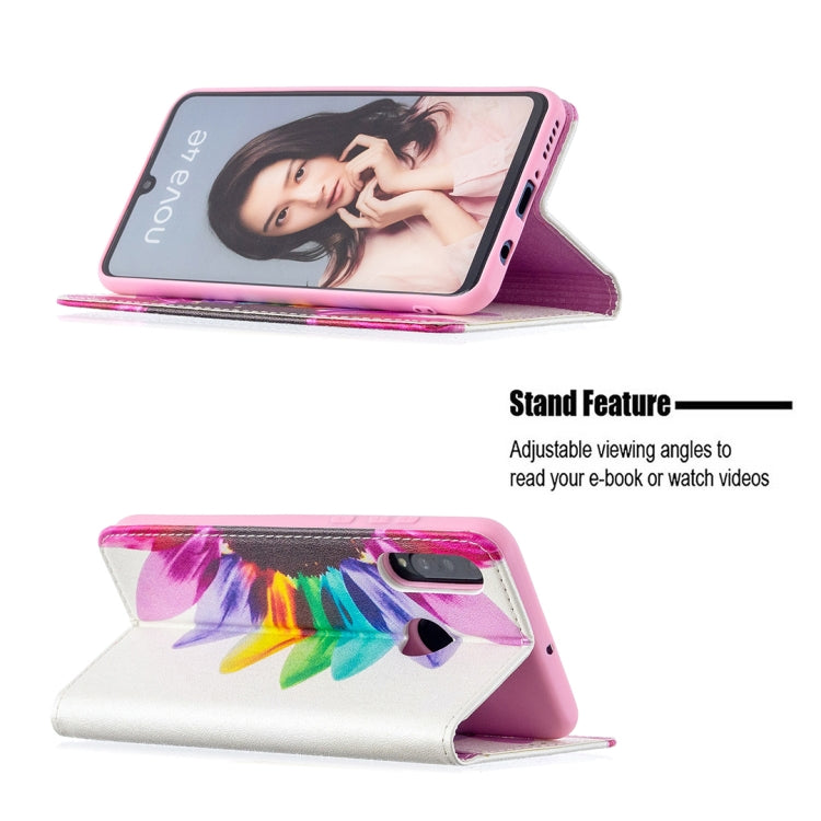 For Huawei P30 Lite case featuring a colorful drawing pattern and magnetic closure, made from PU leather and TPU material.