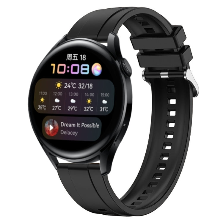 Tire pattern silicone watch strap for Huawei Watch 3 and 3 Pro with silver buckle, showcasing its stylish design and comfort.