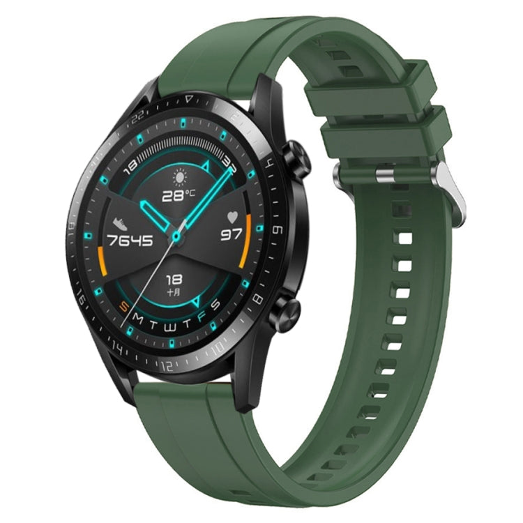 Tire pattern silicone strap for Huawei Watch GT with silver buckle, showcasing its stylish design and comfortable fit.