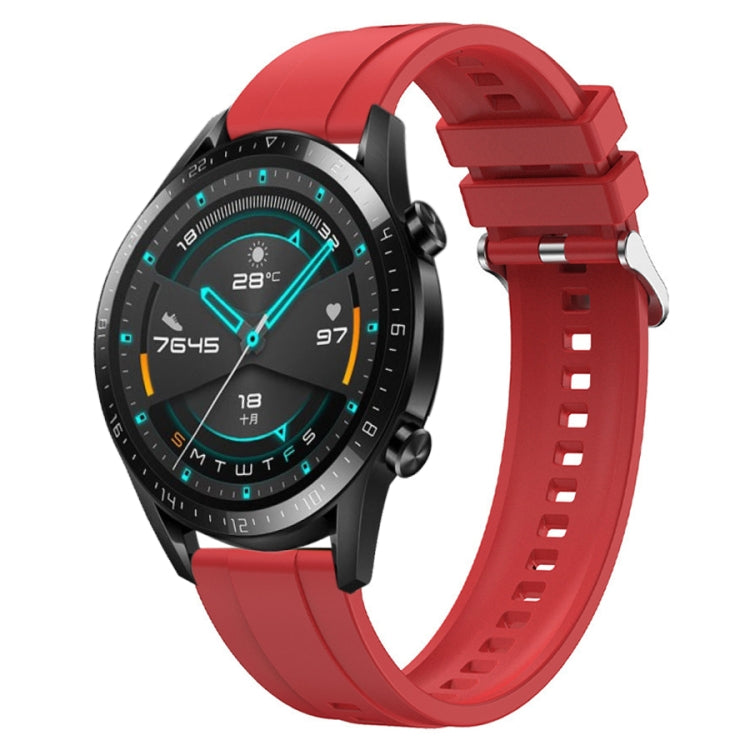 Tire pattern silicone strap for Huawei Watch GT with silver buckle, showcasing its stylish design and comfortable fit.