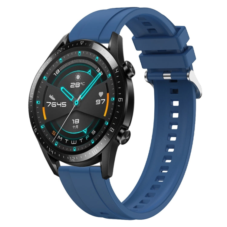 Tire pattern silicone strap for Huawei Watch GT with silver buckle, showcasing its design and texture.