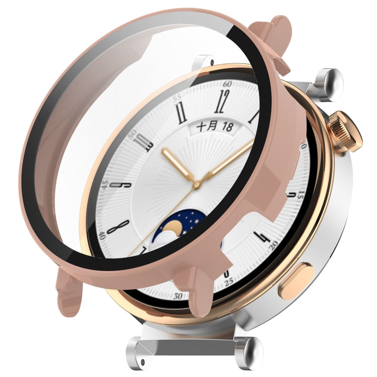 A lightweight protective case for Huawei Watch GT4 41mm made of PC and tempered glass, showcasing its sleek design and durability.