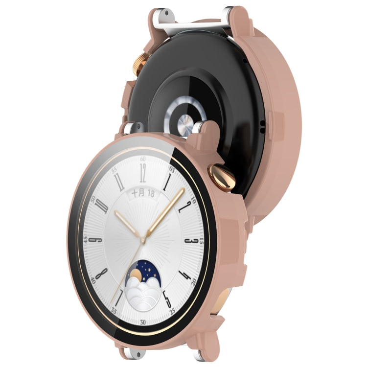 A lightweight protective case for Huawei Watch GT4 41mm made of PC and tempered glass, showcasing its sleek design and durability.