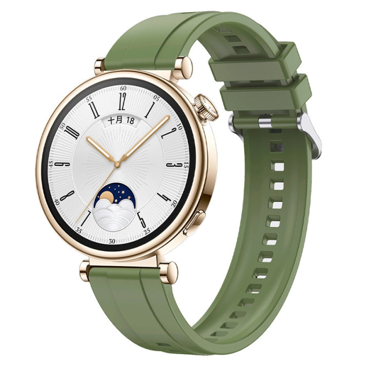 Tire pattern silicone watch strap for Huawei Watch GT4 41mm with silver buckle, showcasing its stylish design and comfort.