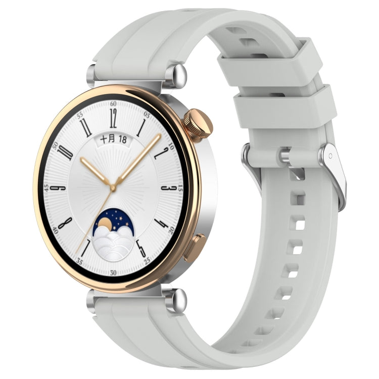 Official Steps Style Silver Buckle Silicone Strap for Huawei Watch GT4 46mm, showcasing its sleek design and comfortable material.