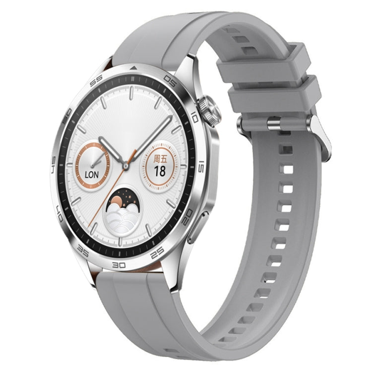 Tire pattern silicone watch strap for Huawei Watch GT4 46mm with silver buckle, showcasing its stylish design and comfortable material.