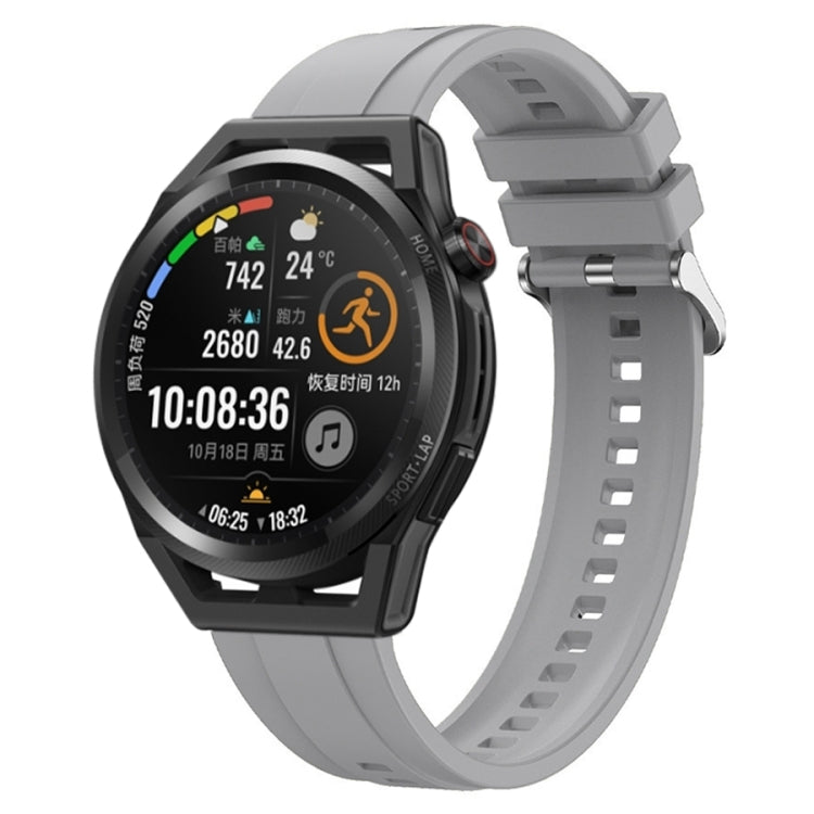 Stylish tire pattern silver buckle strap for Huawei Watch 3 Pro and GT Runner, made from soft and waterproof silicone material.