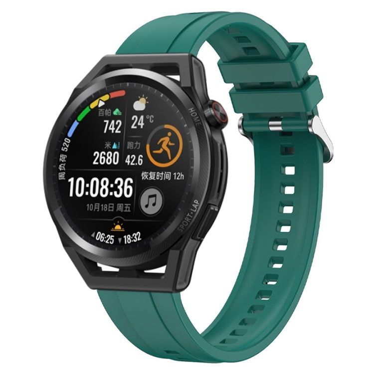 Tire pattern silver buckle strap for Huawei Watch 3 Pro and GT Runner, made of soft liquid silicone, showcasing its stylish design.