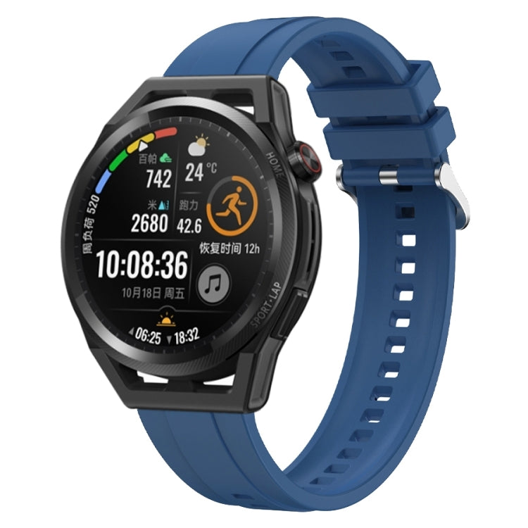 Silver buckle watch strap with tire pattern for Huawei Watch3 Pro and GT Runner, made from soft liquid silicone.