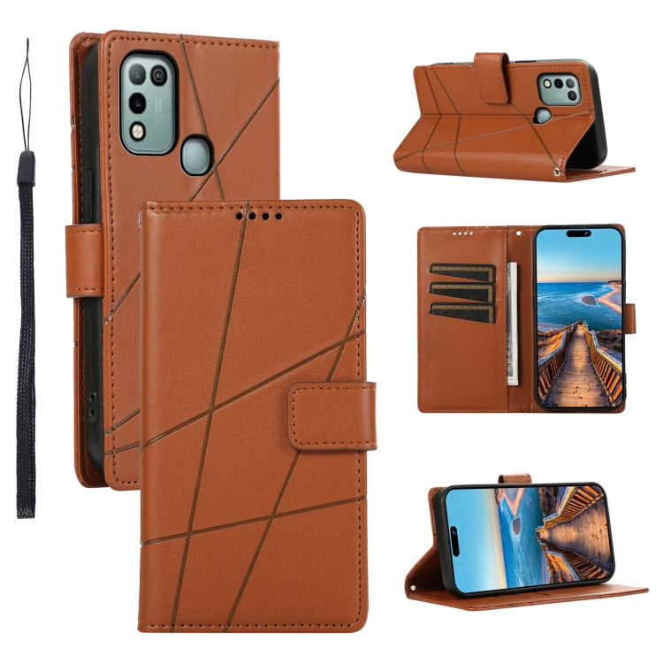 For Infinix Hot 11 Play PU leather phone case with embossed texture, featuring card slots and a wrist strap.