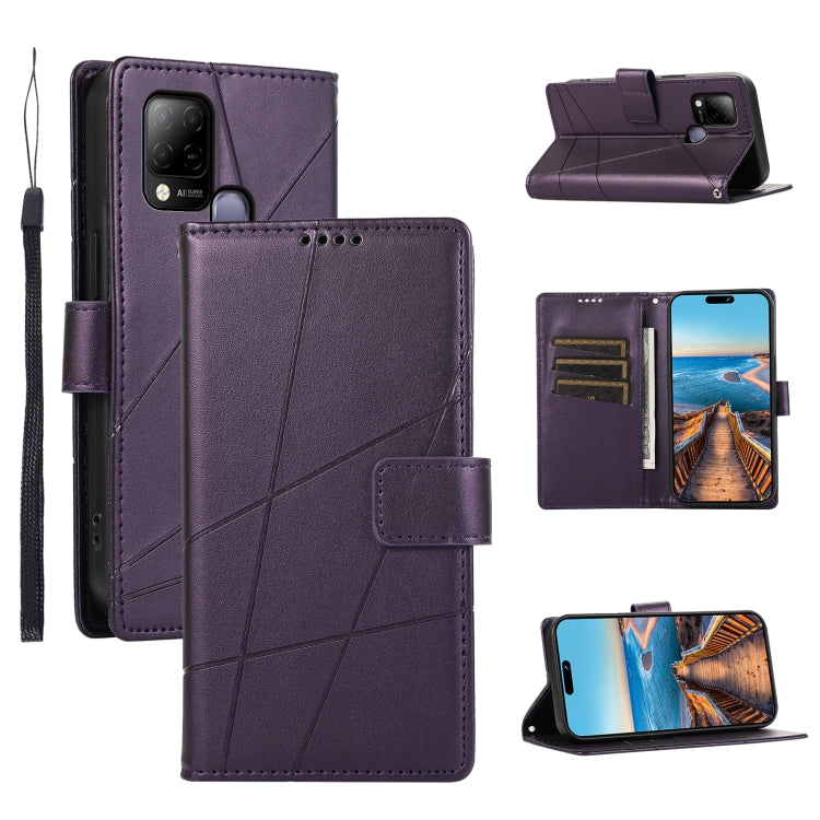 For Infinix Hot 10s PU leather phone case with embossed texture, featuring card slots and a wrist strap.