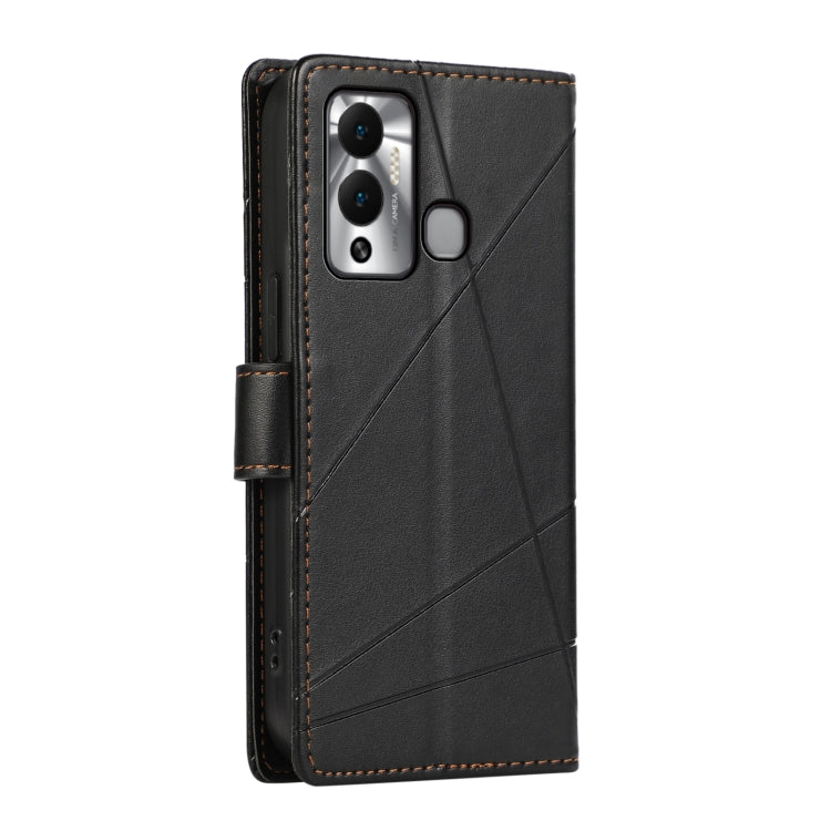 For Infinix Hot 12 Play PU leather case with embossed texture, featuring card slots and a wrist strap.