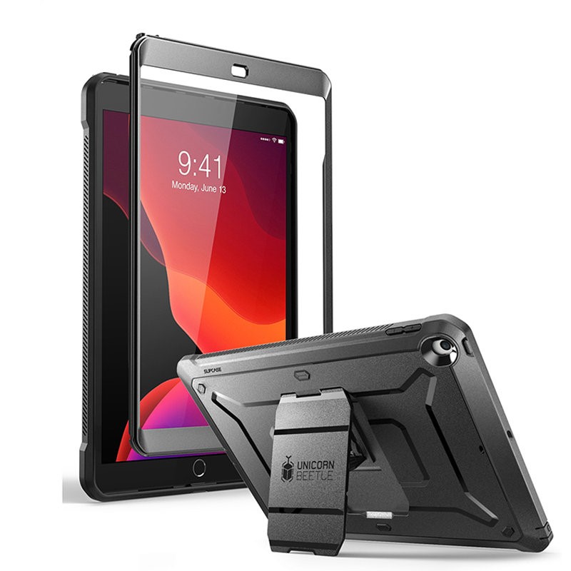 UB PRO Full-body Case for iPad 10.2 (2019) in various colors with built-in screen protector and kickstand.